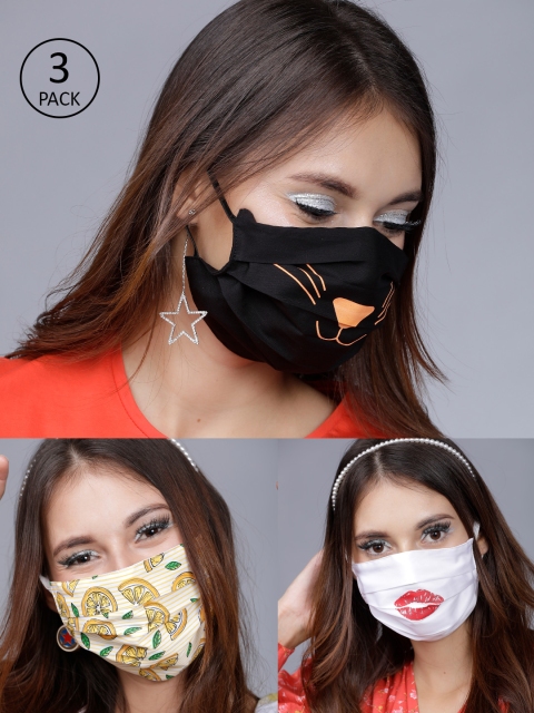 

Tokyo Talkies Adults Pack of 3 Printed Reusable 2-Layer Outdoor Mask, Black