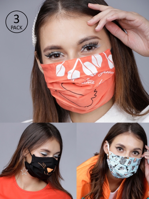 

Tokyo Talkies Adults Pack of 3 Printed Reusable 2-Layer Outdoor Mask, Coral