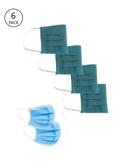 

Jaipur Kurti Unisex 6 Pcs Sea Green 2 Ply Reusable Cotton Dusk Protector Face Mask