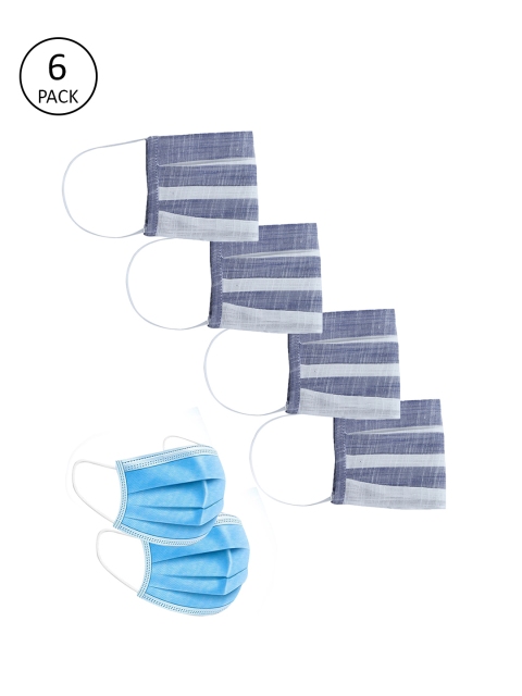 

Jaipur Kurti Unisex 6 Pcs Blue 2 Ply Reusable Cotton Dusk Protector Face Mask, Grey