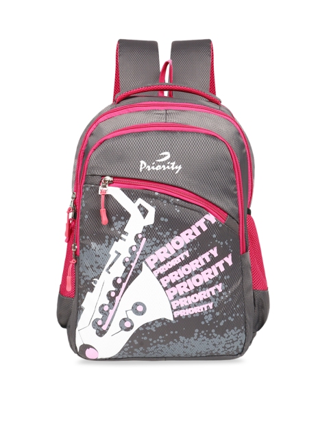 

Priority Unisex Grey & Pink Graphic Backpack