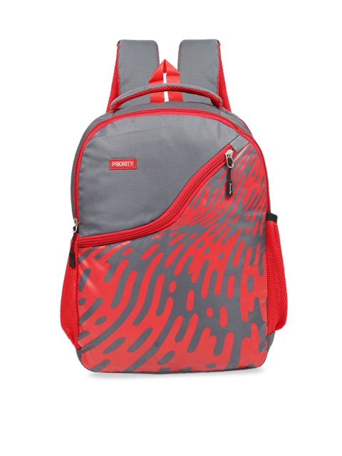 

Priority Unisex Grey & Red Graphic Backpack