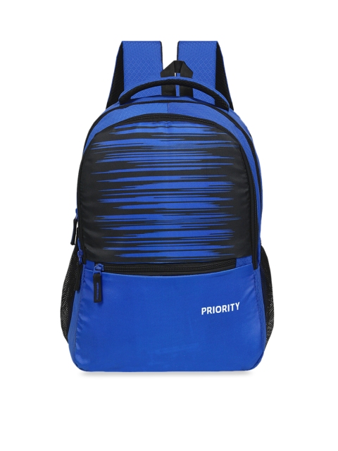 

Priority Unisex Blue & Black Graphic Backpack