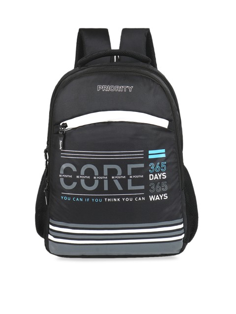 

Priority Unisex Black Typography Backpack