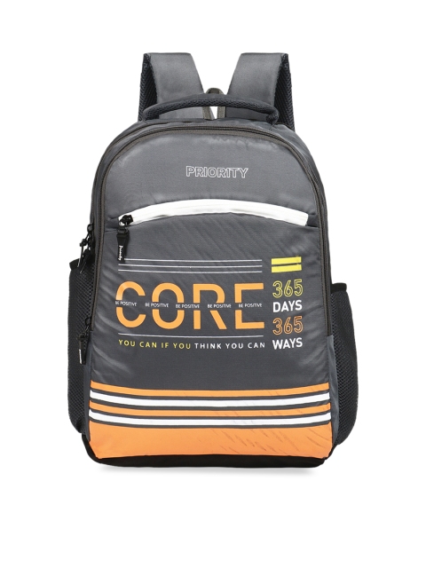 

Priority Unisex Grey & Orange Typography Backpack