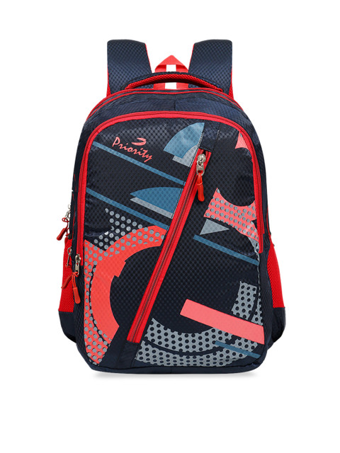 

Priority Unisex Navy Blue & Red Graphic Backpack