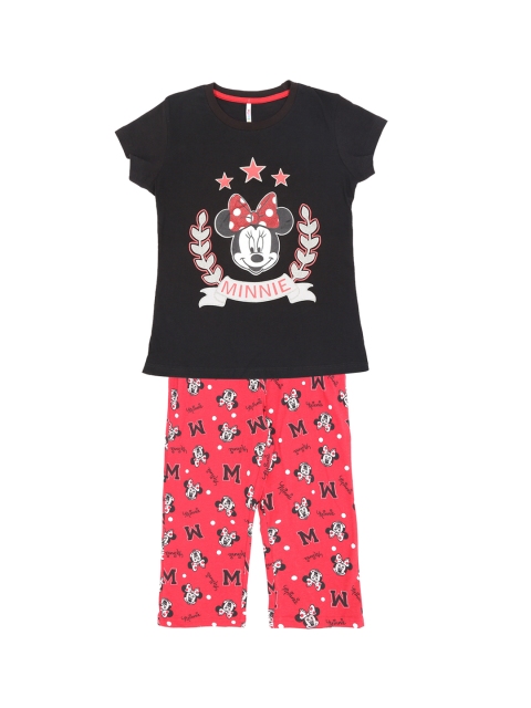 

POPPERS by Pantaloons Girls Black & Red Printed Night Suit