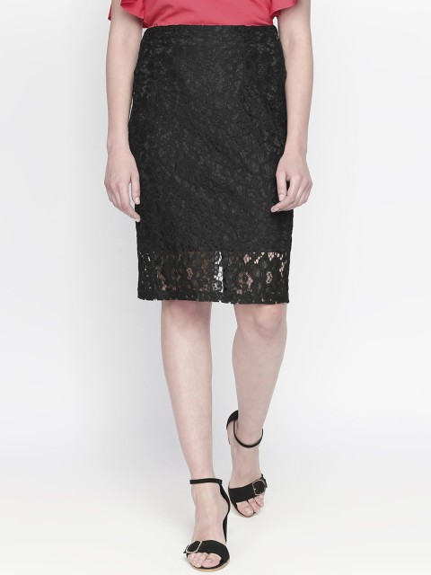 

Forever Glam by Pantaloons Women Black Self-Design Straight Knee-Length Skirt