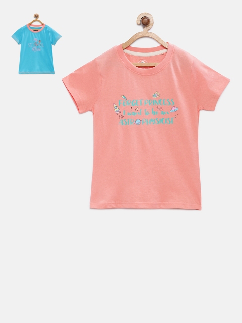 

Cub McPaws Girls Pack of 2 Printed Round Neck T-shirt, Peach