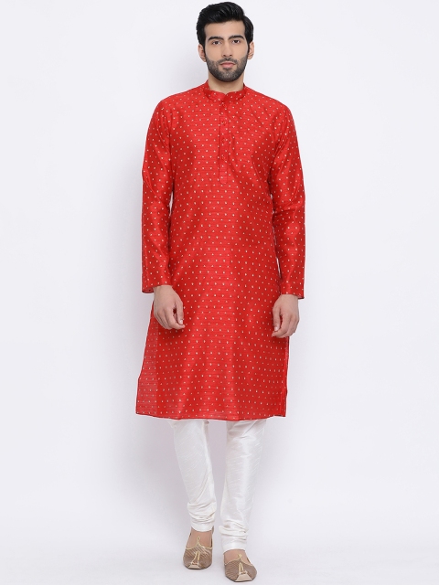 

NAMASKAR Men Red & Gold-Toned Printed Straight Kurta