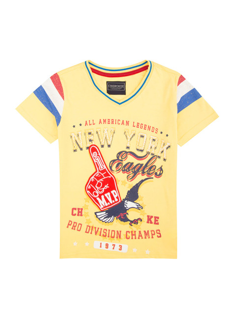 

Cherokee Boys Yellow Printed V-Neck T-shirt