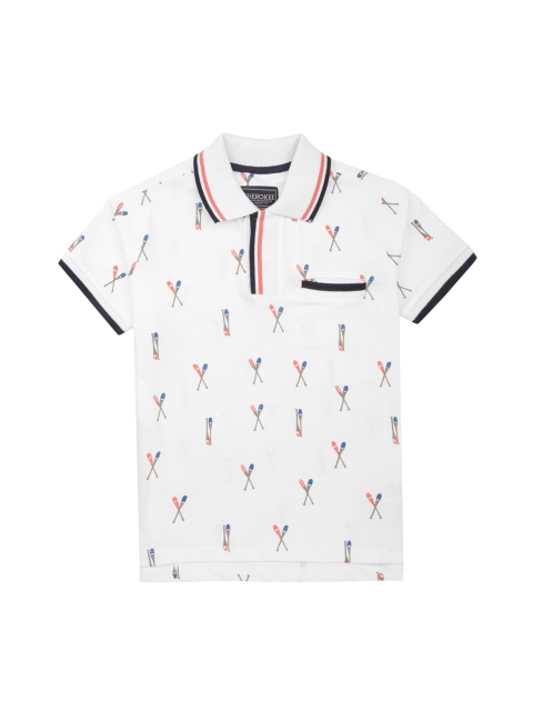 

Cherokee Boys White Printed Polo Collar T-shirt