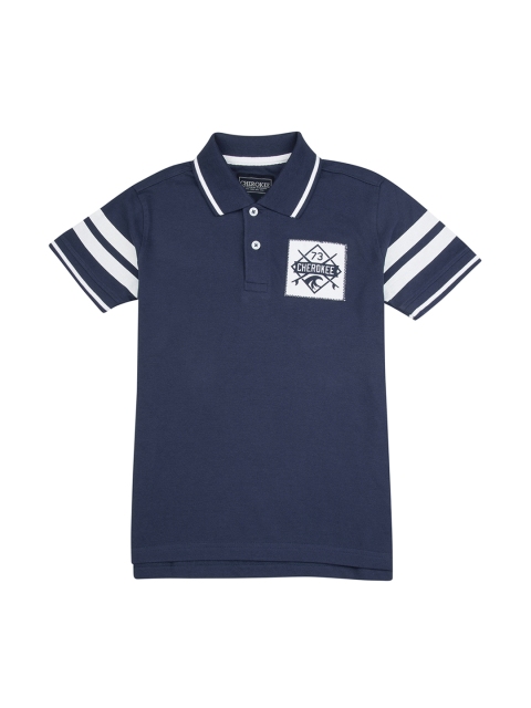 

Cherokee Boys Navy Blue Striped Polo Collar T-shirt
