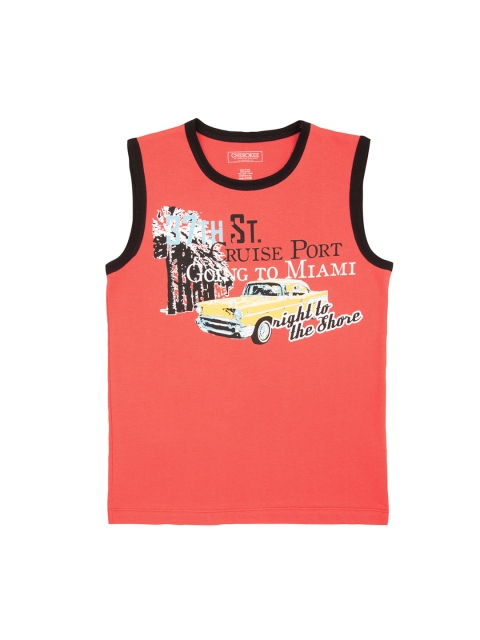 

Cherokee Boys Coral Pink Printed Contrast Printed Sleeveless Tank T-shirt