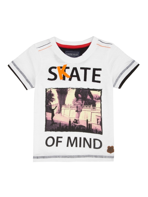 

Cherokee Boys White Printed Round Neck Pure Cotton T-shirt