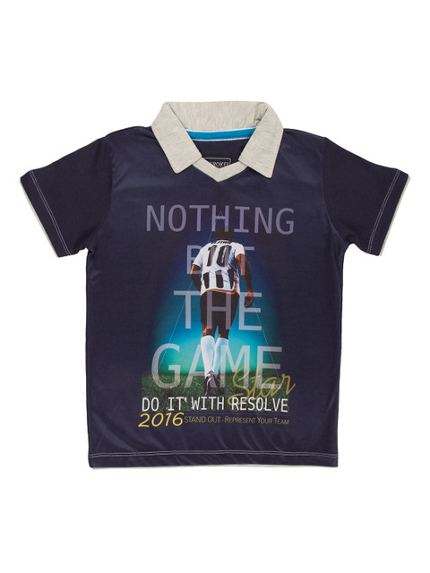 

Cherokee Boys Navy Blue Printed Polo Collar T-shirt