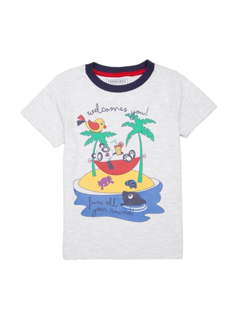 

Cherokee Boys Grey Melange Printed Round Neck T-shirt
