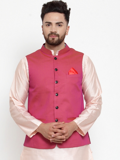 

NEUDIS Men Pink Solid Nehru Jacket