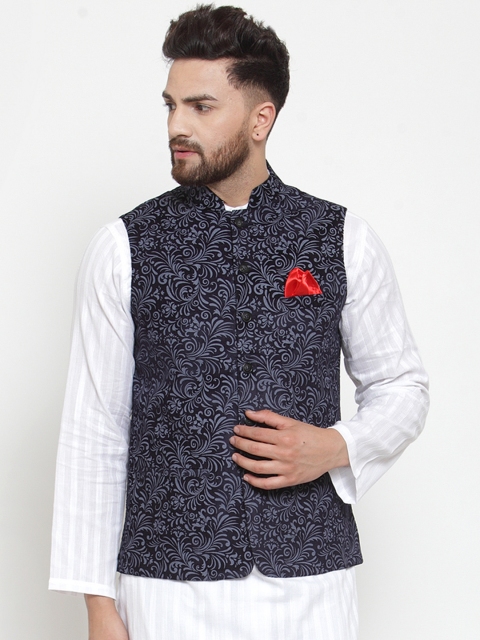 

NEUDIS Men Navy Blue Printed Coudray Nehru Jacket