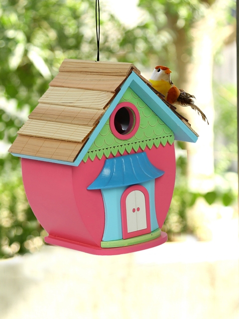 

TAYHAA Pink & Green Colourblocked Wooden Bird House