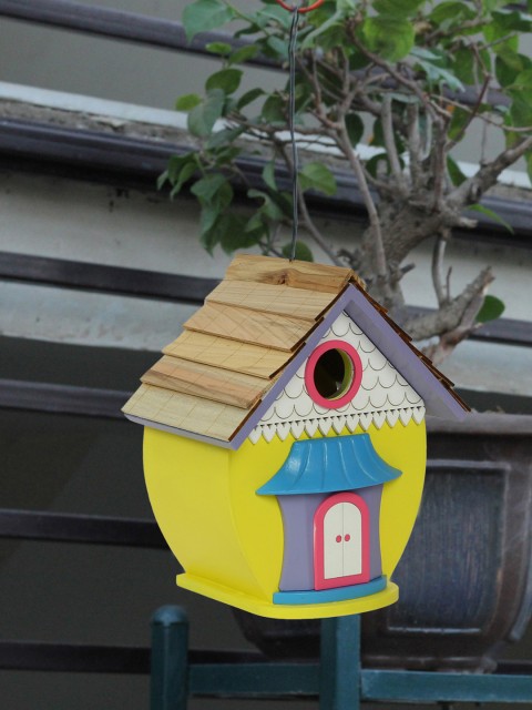 

Tayhaa Yellow & Blue Wooden Bird House