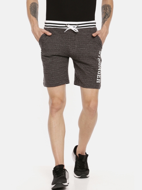 

ARDEUR Men Charcoal Striped Regular Fit Sports Shorts
