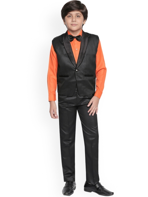 

Jeetethnics Boys Black & Orange Solid Shirt with Trousers