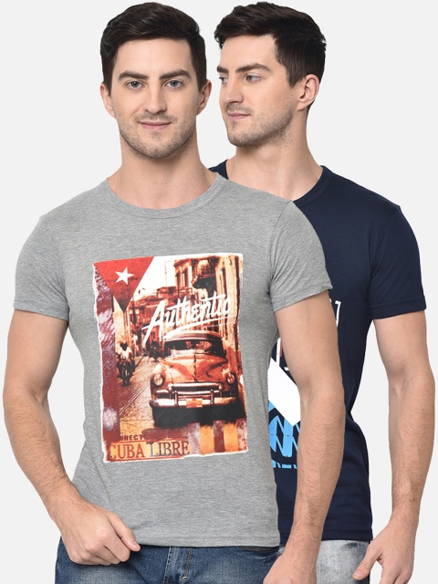 

VIMAL JONNEY Men Pack of 2 Printed Round Neck T-shirt, Navy blue