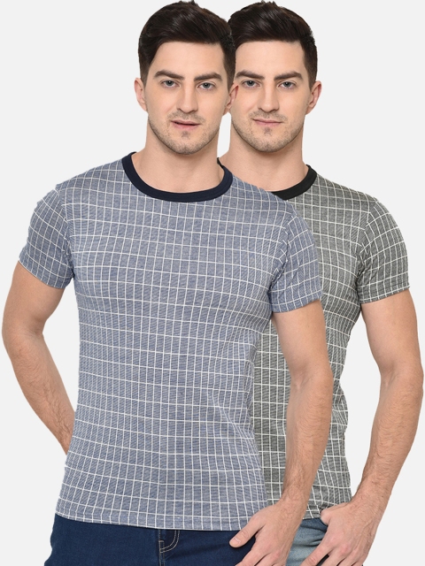 

VIMAL JONNEY Men Pack Of 2 Grey Checked Round Neck T-shirt