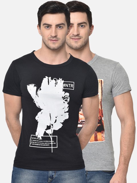 

VIMAL JONNEY Men Pack of 2 Printed Round Neck T-shirts, Black