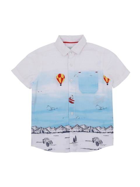 

Pantaloons Junior Boys White & Blue Regular Fit Printed Casual Shirt