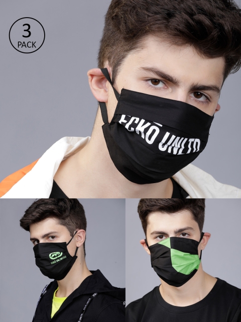 

Ecko Unltd Men 3 Pcs 2-Ply Printed Reusable Anti-Pollution Cotton Masks, Black