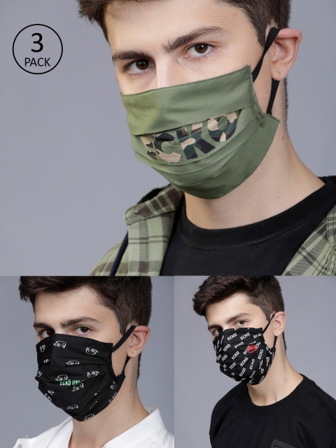 

Ecko Unltd Men 3 Pcs 2-Ply Printed Reusable Anti-Pollution Cotton Masks, Olive