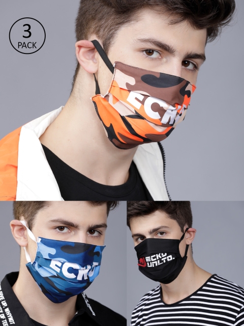

Ecko Unltd Men 3 Pcs 2-Ply Printed Reusable Anti-Pollution Cotton Masks, Rust