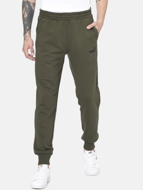 

Puma Men Olive Green Solid Straight-Fit ESS Logo Pants FL cl Joggers
