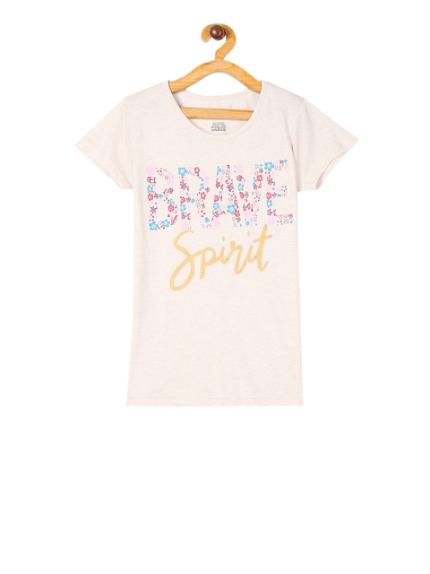 

Cherokee Girls Beige Printed Round Neck T-shirt