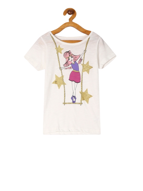 

Cherokee Girls Off-White Glitter Print Round Neck T-shirt