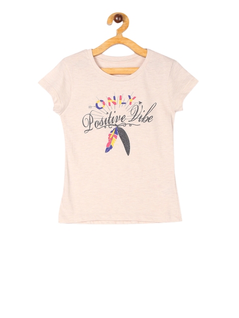 

Cherokee Girls Beige Printed Round Neck T-shirt