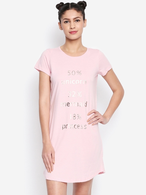 

Dreamz by Pantaloons Pink & Silver-Toned Printed Nightdress