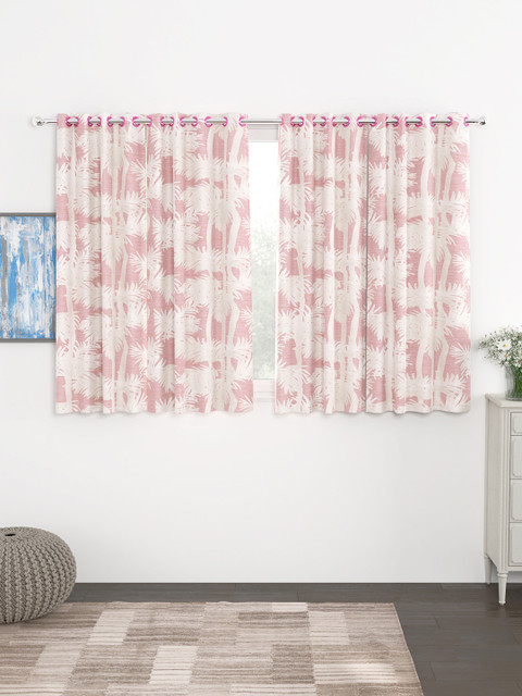 

Story@home Pink & Off-White Set of 4 300GSM Semi Blackout Jacquard Eyelet Ringtop Window Curtains