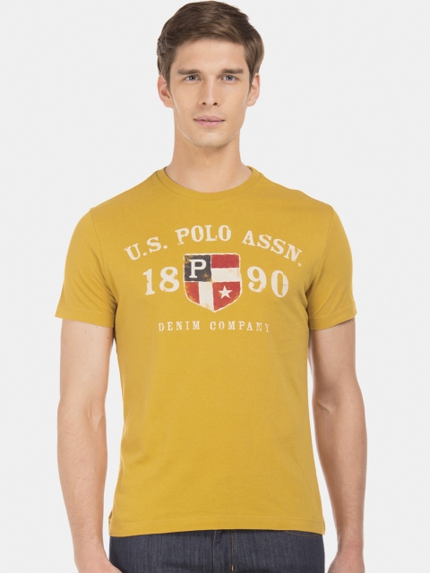 

U.S. Polo Assn. Men Yellow Printed Round Neck T-shirt