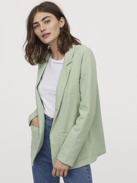 

H&M Women Green Solid Jersey Jacket