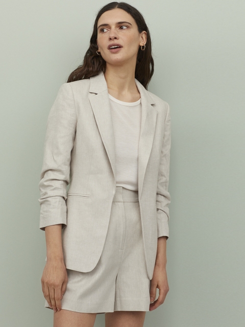 

H&M Women Cream-Coloured Linen-Blend Jacket