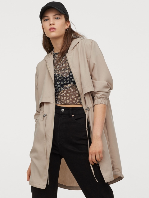

H&M Women Beige Solid Modal-Blend Longline Parka Jacket