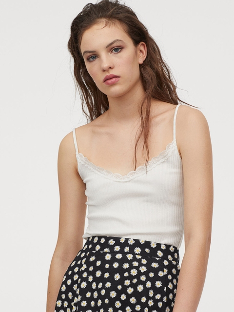 

H&M Women White Solid Ribbed Vest Top