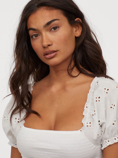 

H&M Women White Solid Smocked Top
