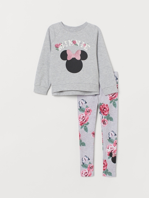 

H&M Girls Grey Printed T-shirt with Trousers