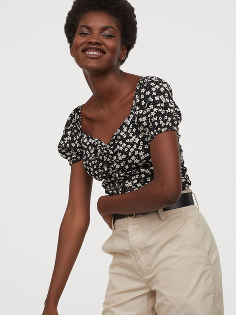 

H&M Women Black Printed Top