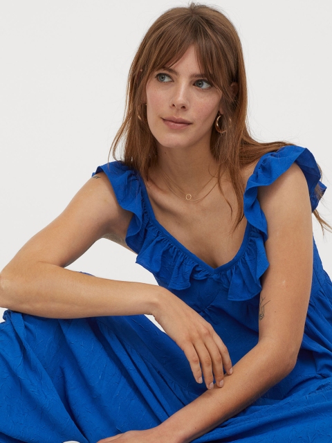 

H&M Women Blue Flounce-Trimmed Dress