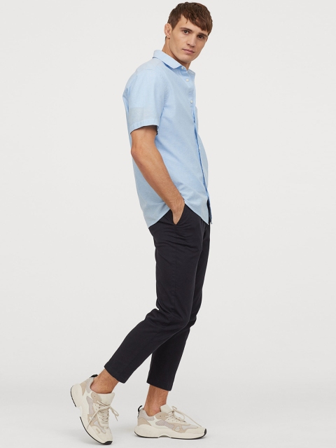 

H&M Men Blue Linen-Blend Shirt Regular Fit